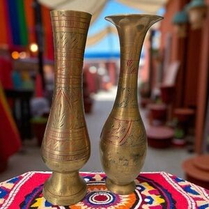 2 vintage brass vases, made in India